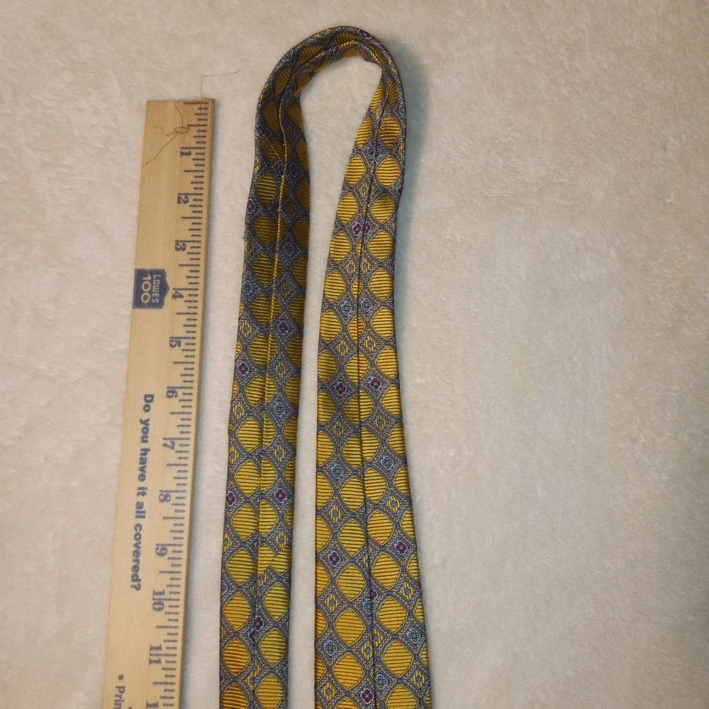 Joseph A. Bank Heritage Collection 100% Silk Tie Gold/Blue Geometric 59 X 3.00